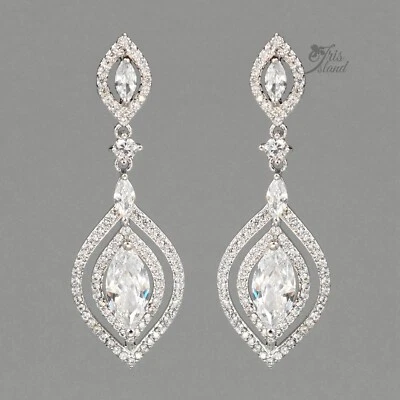 Women Clear Cubic Zirconia Wedding Drop Dangle Earrings Bridesmaids Gift 10021 - Image 1 of 4