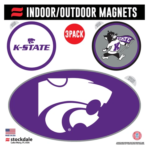 Kansas State Wildcats Indoor & Outdoor 3-Pack Magnet Set Cover