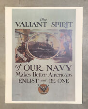 Vintage US Navy Recruitment Poster 16 X 20" The Valiant Spirit Of Our Navy 