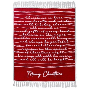 Pavilion Red Merry Christmas Sherpa Tassel Plush Blanket 50 x 60 Inch - Picture 1 of 4