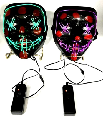 2 Halloween LED Brillo Máscara Completa Iluminar La Purga Película Rave Baile Fiesta Disfraz Foto 1 de 4