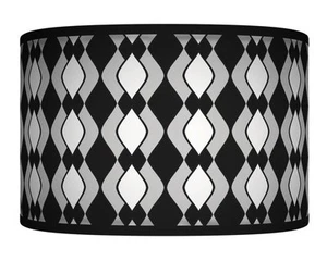 Diamond Black White Retro Handmade Printed FabricCeiling Light Lampshade 360 - Picture 1 of 1