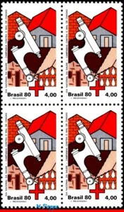 1708 BRAZIL 1980 RED CROSS, CHAGAS, MICROSCOPE INSECTS MI# 1782 C-1159 BLOCK MNH - Picture 1 of 2