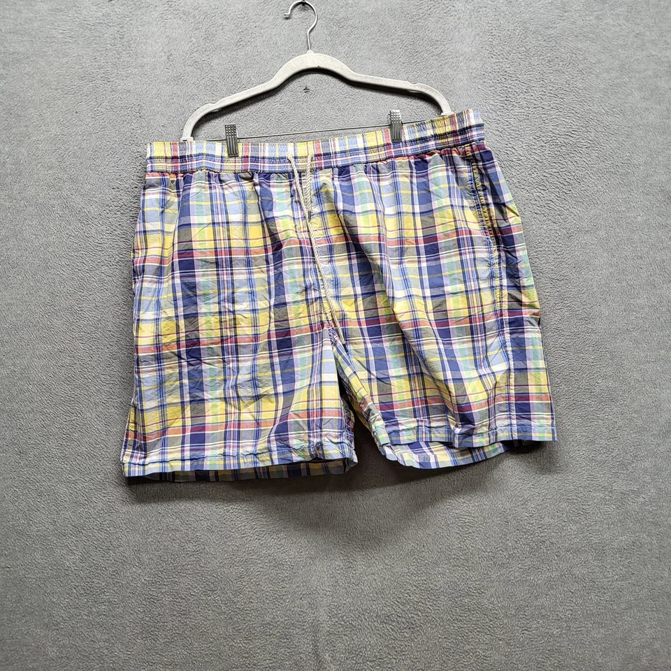 VINTAGE Polo Por Ralph Lauren Hombres Baúles 3XB Amarillo Madrás Botón A Cuadros 7" Entrepierna Foto 1 de 4