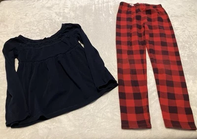 GAP Blue Blouse And Red Plaid Legging Pants Outfit Girls Size 6 - Image 1 of 4