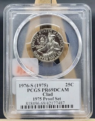 1975 Lost Year Label PCGS 1976 S Clad Washington Quarter 25c PR69 DCam - Image 1 of 2