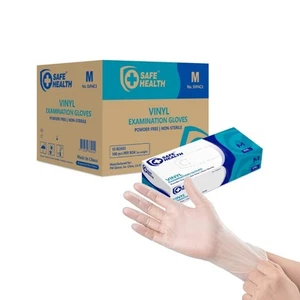Safe Health Vinyl Exam Disposable Gloves, Latex Free, Powder Free, Clear, Cas... - Imagen 1 de 5