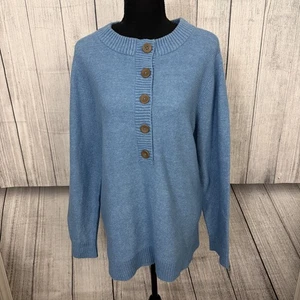 Pure Jill Women's Large Blue Quartz Button-Front Crew Neck Sweater - Picture 1 of 6
