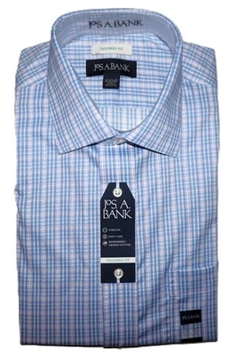 Camisa de vestir Jos A Bank 16,5 - 34/35 ajuste a medida azul a cuadros elástica nueva con etiquetas #DN Foto 1 de 4