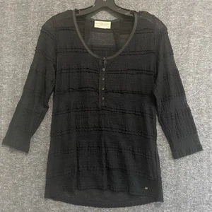 Top Henley Denim & Supply Ralph Lauren pizzo trasparente donna M nero stravagante Y2K - Foto 1 di 12