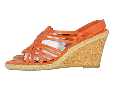 Sandalias alpargatas de cuero con tiras naranja 9,5 zapatos de tacón de cuña corcho óxido Foto 1 de 4
