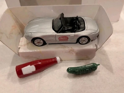 Vtg  BMW Z8 CONVERTIBLE SPORT CAR DIECAST Silver Maisto HEINZ 2 Pins Pickle Ketc - Image 1 of 4