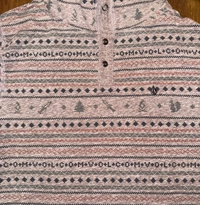 Volcom Large Holiday Hooded Henley Long Sleeve Pullover Top Fair Isle Print - Picture 1 of 11