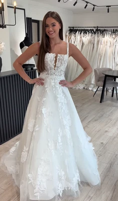 Beach Wedding Dresses A Line Sleeveless Boho Spaghetti Straps Bridal Gowns - Image 1 of 4