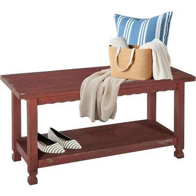 Banco de madeira rústico com prateleira de armazenamento entrada para lama organizador móveis novo - Imagem 1 de 4