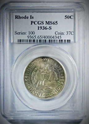 1936-S  Rhode Island  Commemorative Half Dollar PCGS MS-65 - Mint State 65 - Image 1 of 4