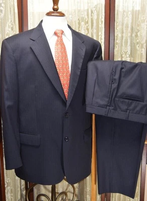 Jos A Bank Signature 46 R navy w/ multi pinstripe 100% wool business suit g0j5 - Image 1 of 4