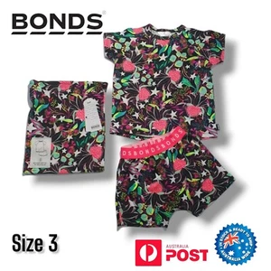 Bonds Baby Size 3 PJ Kids Sleep Short Set Girls Black Waratah Flower Print BNWT - Picture 1 of 12