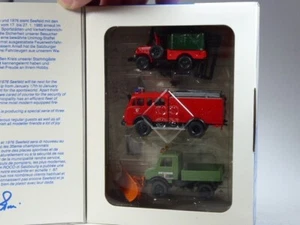 (YG-19) Roco 1333 Einsatfahrzeuge Set 1985 mit Unimog Schneepflug in OVP, selten - Bild 1 von 2