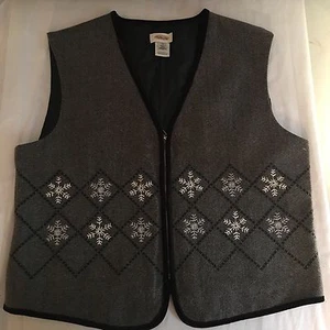 Talbots Large Grey Herringbone Snowflake Wool Blend Vest Zip Line EUC - Picture 1 of 5