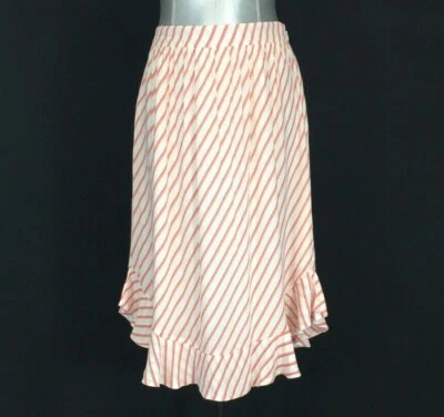 NUEVA Falda Ann Taylor 4 Blanca Roja Melocotón Rayas Coqueta Volantes Forma de U Dobladillo Forrada Pequeña Foto 1 de 4