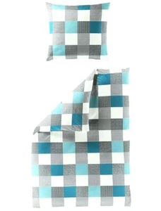 JACK by Bierbaum Seersucker Bettwäsche 2 tlg. 135x200cm Kariert Türkis Weiß Blau - Bild 1 von 7
