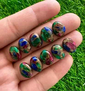 5 Piezas Raro Sillimanita Mezcla Cobre Turquesa 10x14MM Cabujones Ovalados Piedras Preciosas Sueltas - Imagen 1 de 10
