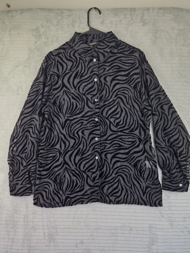 Debenhams Classics Womens All Black Sheer Zebra Print Shirt Size UK 14 BNWT - Image 1 of 4