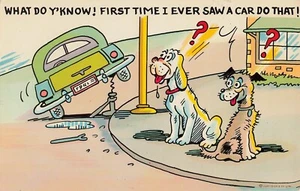 Funny Vintage Car and Dogs Humor Comic Cartoon 1960s Postcard Unposted - Picture 1 of 2