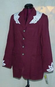 Elements Speigel Vintage Blazer Jacket Maroon White Applique Polyester Size 6 - Picture 1 of 23