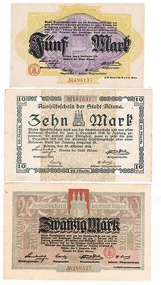 GERMANY - Lot Of 3 Different Altona Notgeld Notes. 5, 10 & 20 Mark, 1918 - Image 1 of 2