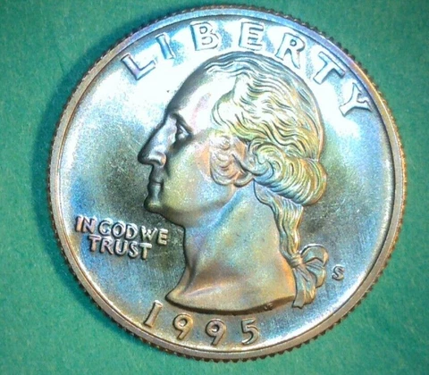 1995 S RAINBOW TONED Washington Quarter Proof 323 WOW! Cover