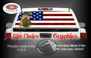 Sexy Military Girl American Flag Rear Window Graphic Decal Sticker Truck Car - Picture 1 of 3