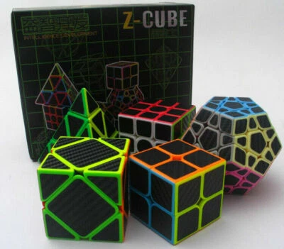 5 PCS Magic Cube Set 2x2 3x3x3 Skewb Megaminx Pyraminx Carbon fibre Sticker Toys - Imagen 1 de 4