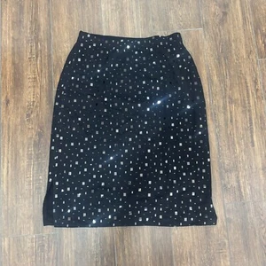 St. John Evening Straight & Pencil Skirt Women's 10 Black Crystal Slit Pull On - Picture 1 of 4