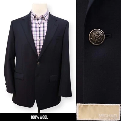 Jaqueta blazer Michael Kors masculina azul marinho sólido 100% lã casaco esportivo 40 L - Imagem 1 de 4