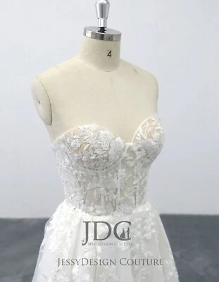 Romantic Lace bustier corset wedding dress bridal gown custom made white 2-28W - Image 1 of 4