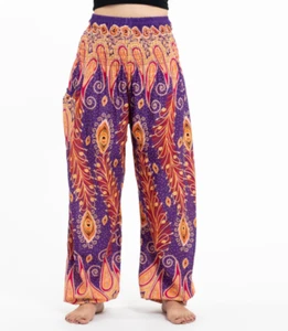 Peacock Paisley Women's Harem Pants in Purple - Picture 1 of 2