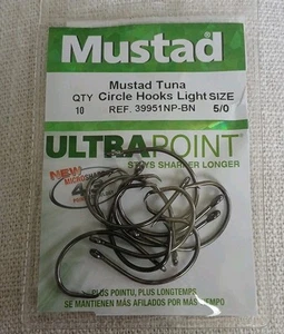 Mustad UltraPoint Tonno Cerchio Gancio Luce Misura 5/0 39951NP-BN Micro Affilato 10ct - Foto 1 di 2