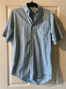 Camisa De Colección LL Frijol Rayas Abotonada Manga Corta 100% Algodón Pequeña EE. UU. - Imagen 1 de 6