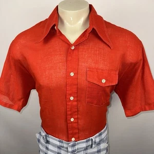 Vtg 60s 70s Golden Vee Shirt Groovy Disco Hippie Beatnik Woven MCM Mens XXL 2XL - Picture 1 of 12