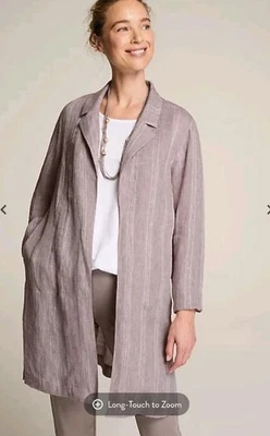 J Jill Pure Jill Linen Striped Duster Jacket Sz XL Driftwood White Coastal Beach - Image 1 of 4