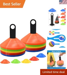 100 Stück lebendige Farbe Fußball Kegel für Sporttraining mit Tragetasche & Halter - Bild 1 von 9