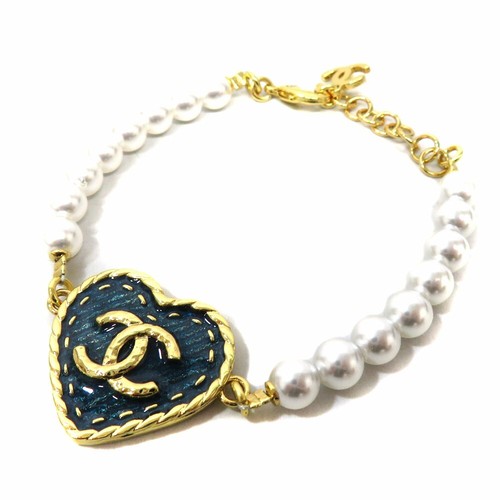 AUTENTICO BRACCIALE CHANEL ABC721 FINTA PERLA MARCHIO COCCO CUORE DONNA F S