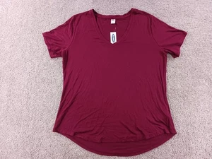 Old Navy Luxe Large Damen Kurzarm Shirt rot V-Ausschnitt Viskosemischung neu ohne Etikett - Bild 1 von 9