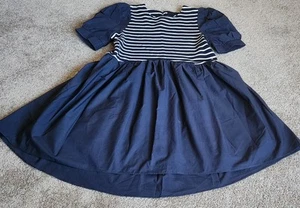 English Factory Puff Sleeve High Low Knit Dress Navy Blue White Stripe XS - Picture 1 of 5