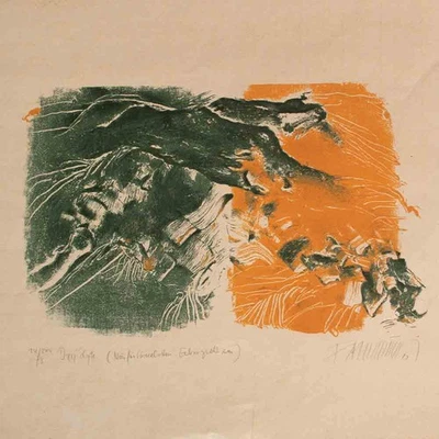 Fathwinter Dyij'dyte Nur für Unrealisten Echse zieht um signiert Farblithografie - Bild 1 von 4