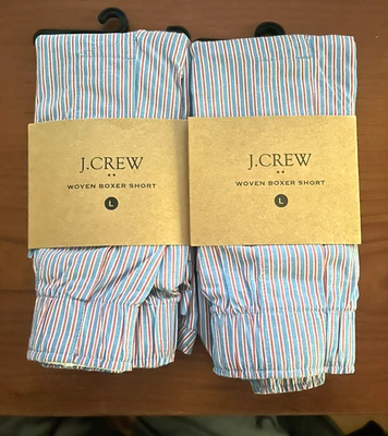 NWT Lot of 2 J Crew Woven Boxers Men's Large L  Underwear Striped Blue Red - Image 1 of 2