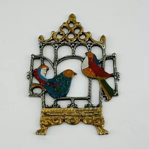 KUHN ZINN Zinn Vogelkäfig Ornament bunte Vögel emailliert - Bild 1 von 6