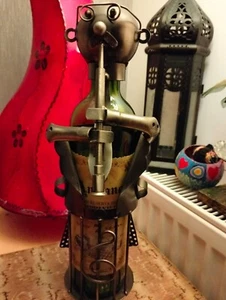 Bottle Holder Hand Made Metal Bits Art Work Music Symbol Flute Player - Picture 1 of 9